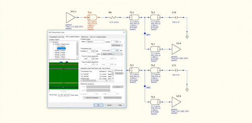Screen shot of PADS Professional Premium showing PCB signal integrity analysis 